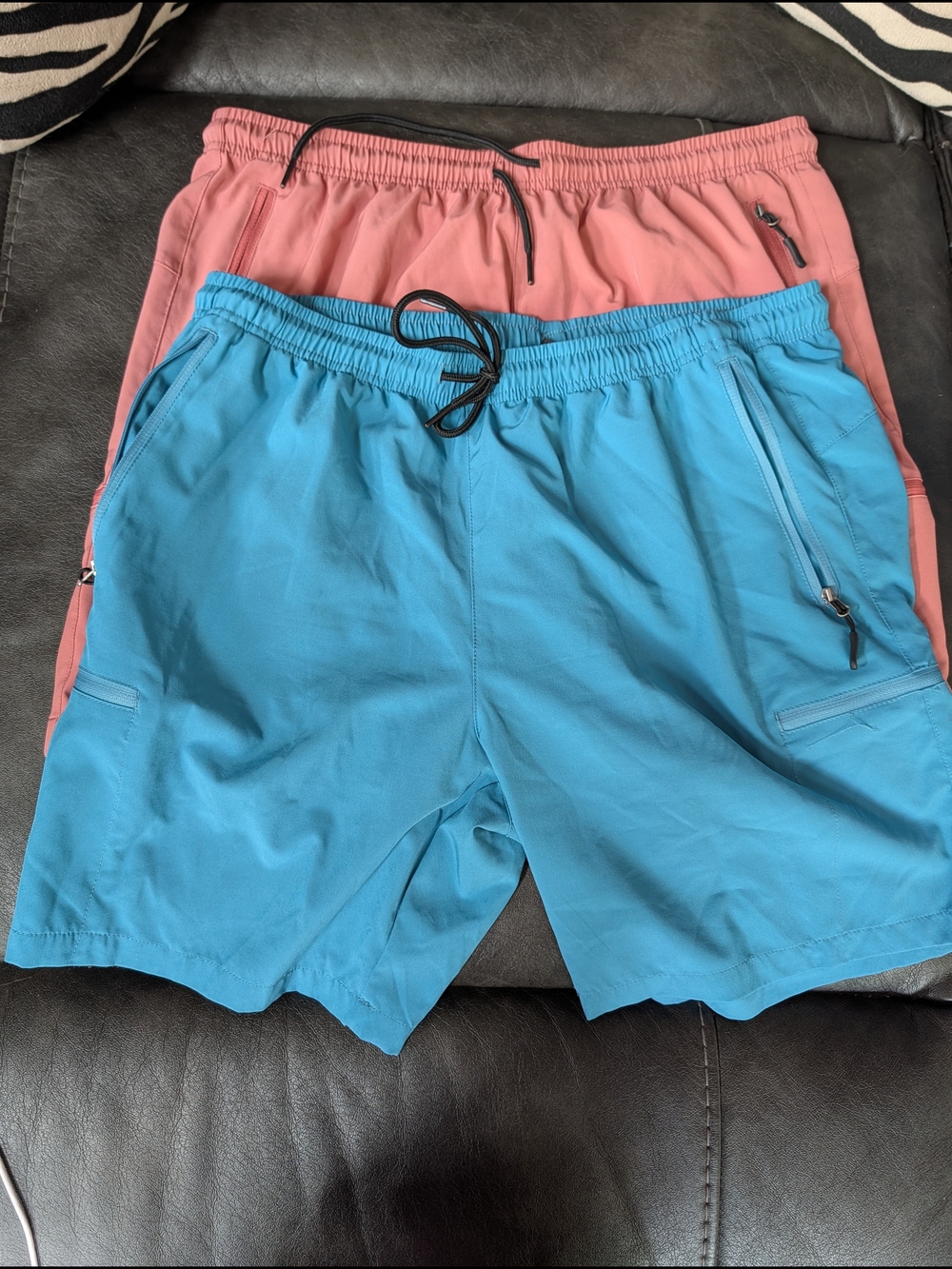 SET OF 2 Santiny Athletic Drawstring Shorts - Blue & Dusty Rose
